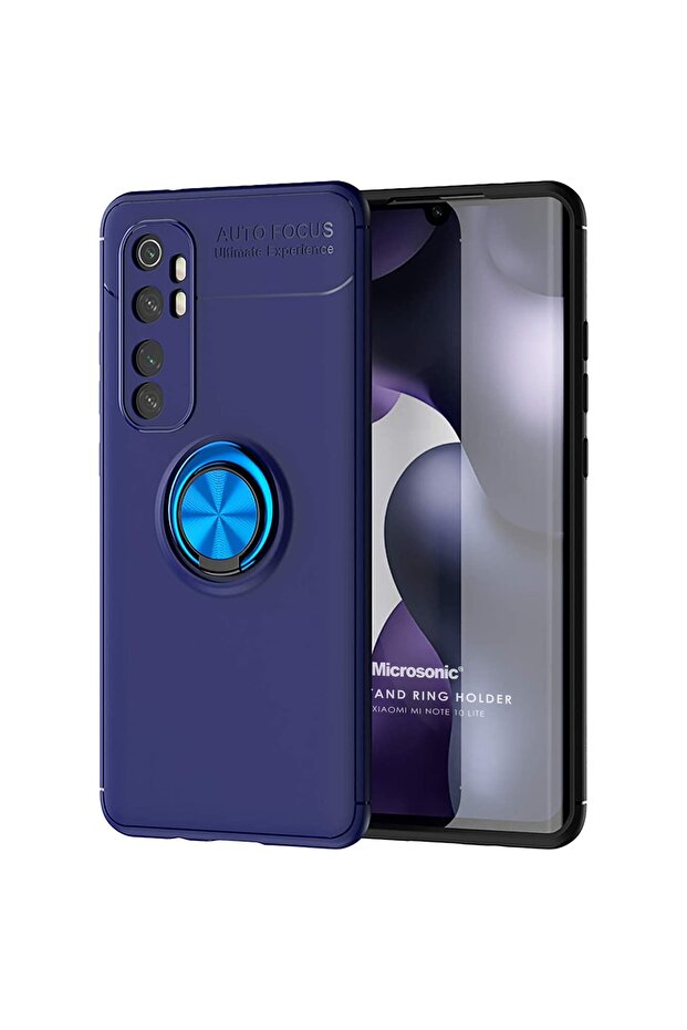 Lacivert Microsonic Mi Note 10 Lite Kılıf Kickstand Ring Holder - 1