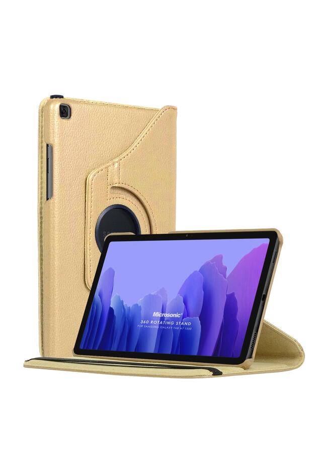 Galaxy Tab A7 T500 Kılıf 360 Rotating Stand Deri Gold - 1