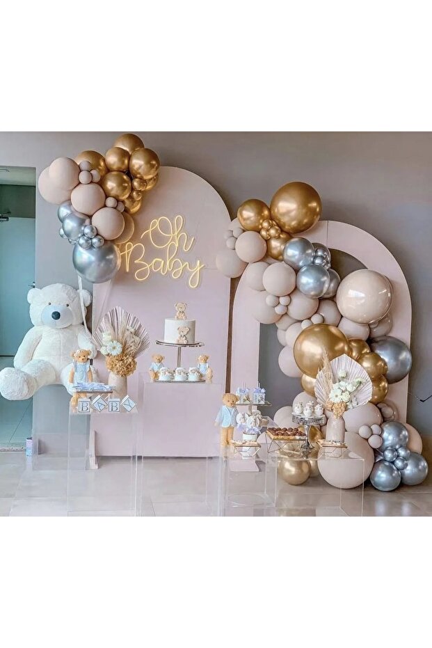 Milk Coffee Gold Silver Chrome Balloon Chain Set 100 Pieces Balloon Pump and Chain Set