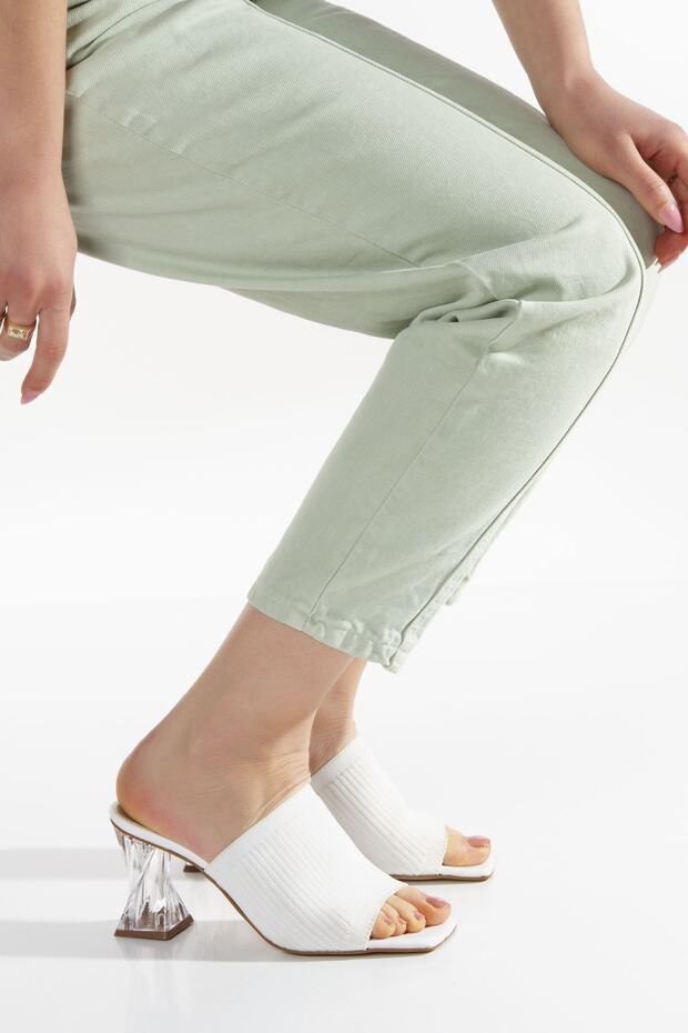 Karina White Transparent Heel Knitwear Slippers