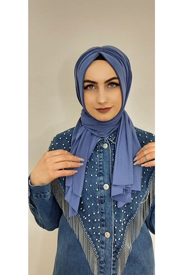 شال جاهز برباط لون نيلي