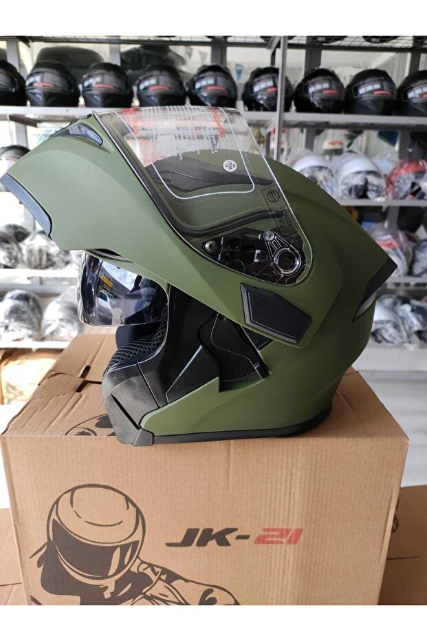 Jk-21 Kask Çene Açılır Kask Haki Renk - 5