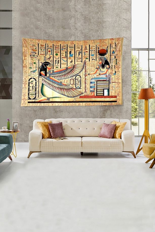 Antik Mısır Desen Etnik Leke Tutmaz Kadife Dokulu Kumaş Duvar Örtüsü Duvar Halısı Tapestry - 2