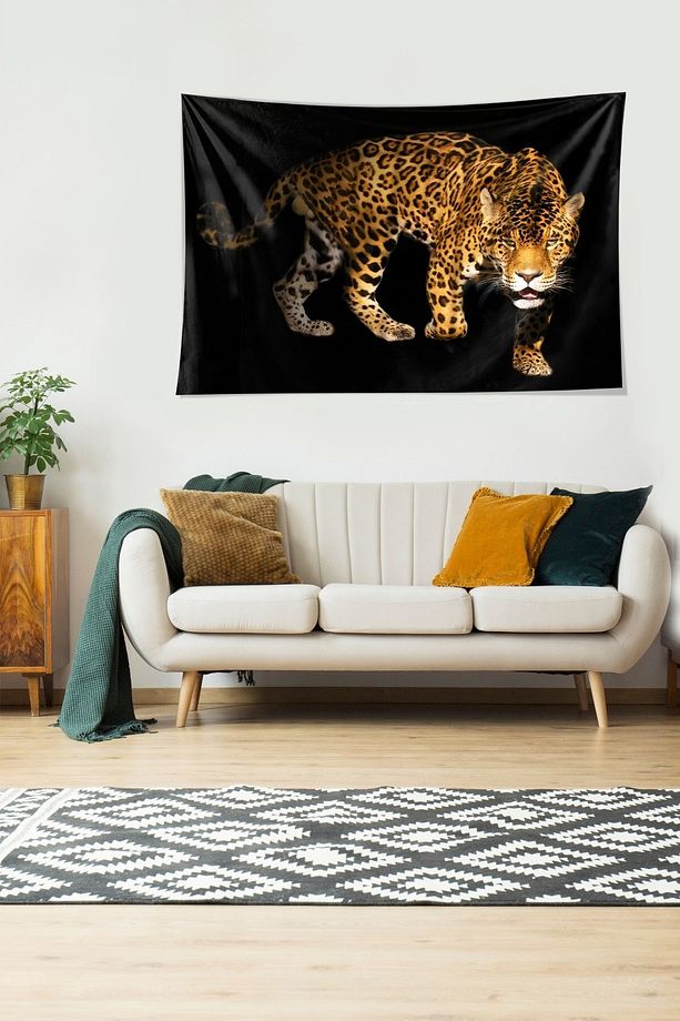 Leopar Desen Leke Tutmaz Kadife Dokulu Kumaş Duvar Örtüsü Duvar Halısı Tapestry - 6