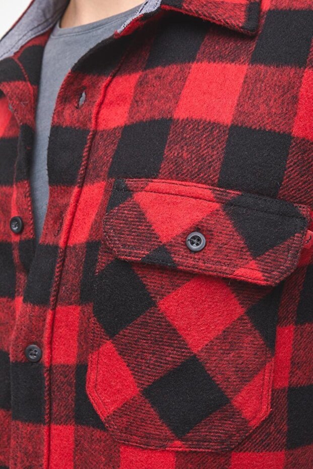 Tıny Brushed Red Check Wash Erkek Gömlek - 5