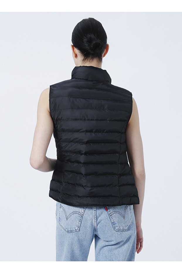 Vesa Dik Yaka Basic Kapitone Siyah Kadın Yelek - 3