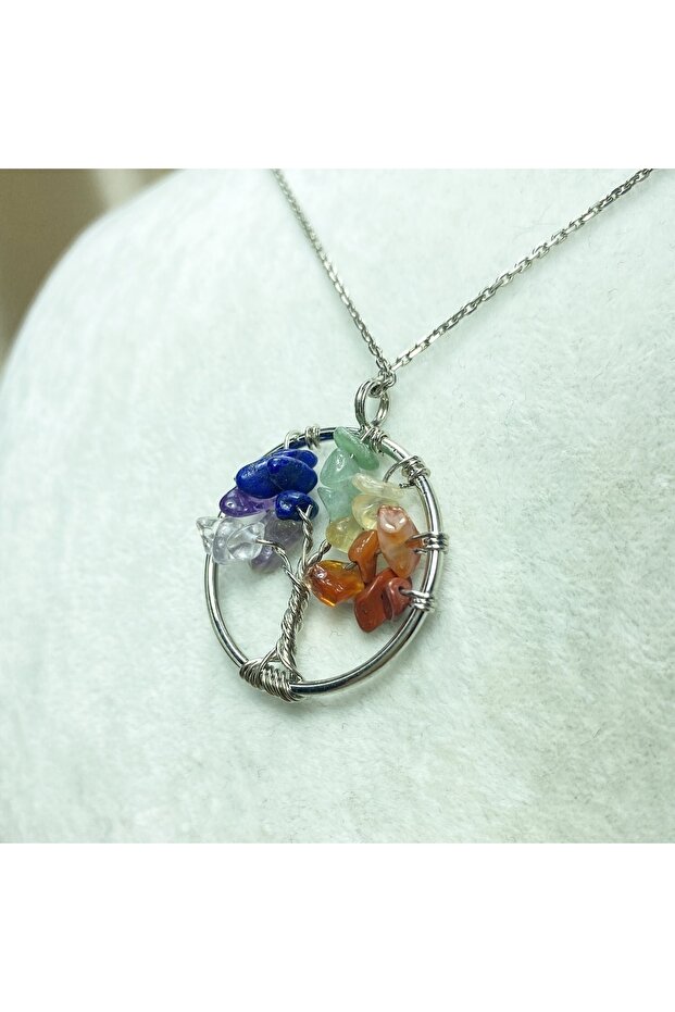 Chakra Stones Natural Stone Pendant | Tree of Life Pendant | Handmade