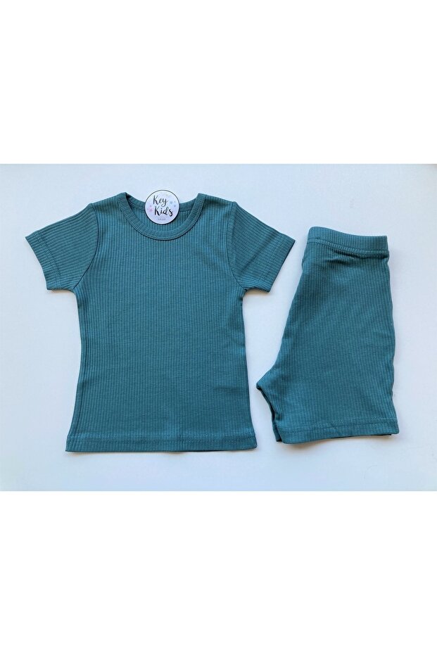 Modal Set with Ribbed Shorts Turquoise