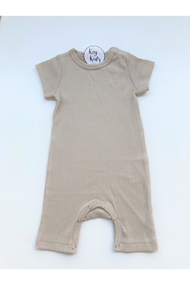 Beige Corded Modal Cotton Romper Short Jumpsuit Salopet