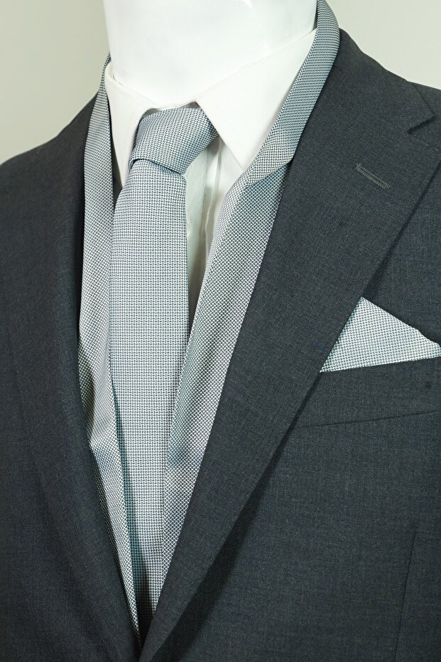 Light Gray Tie and Handkerchief Shawl Set - 5.5 cm Krv-4K 013317 X
