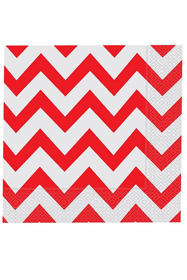 Pack of 20 Red and White Striped Party Napkins Zigzag Patterned Napkins