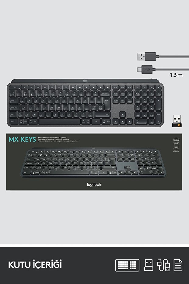 MX Keys Türkçe Klavye Kablosuz Q Siyah Aydınlatmalı Tam Boyutlu 920-010087 - 9