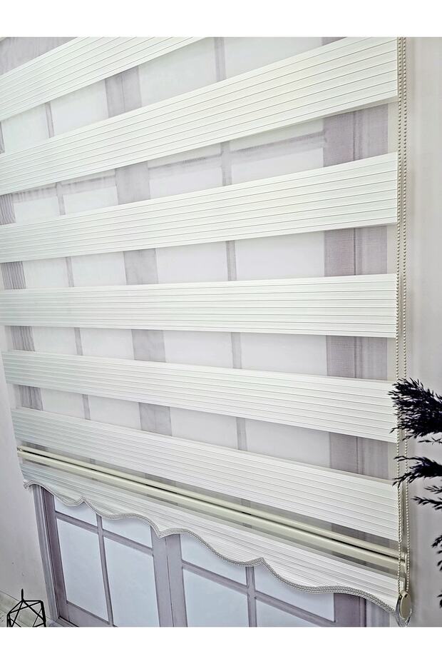 Ekru Pliseli Zebra Stor Perde Alüminyum Kasalı Mz481 - 6