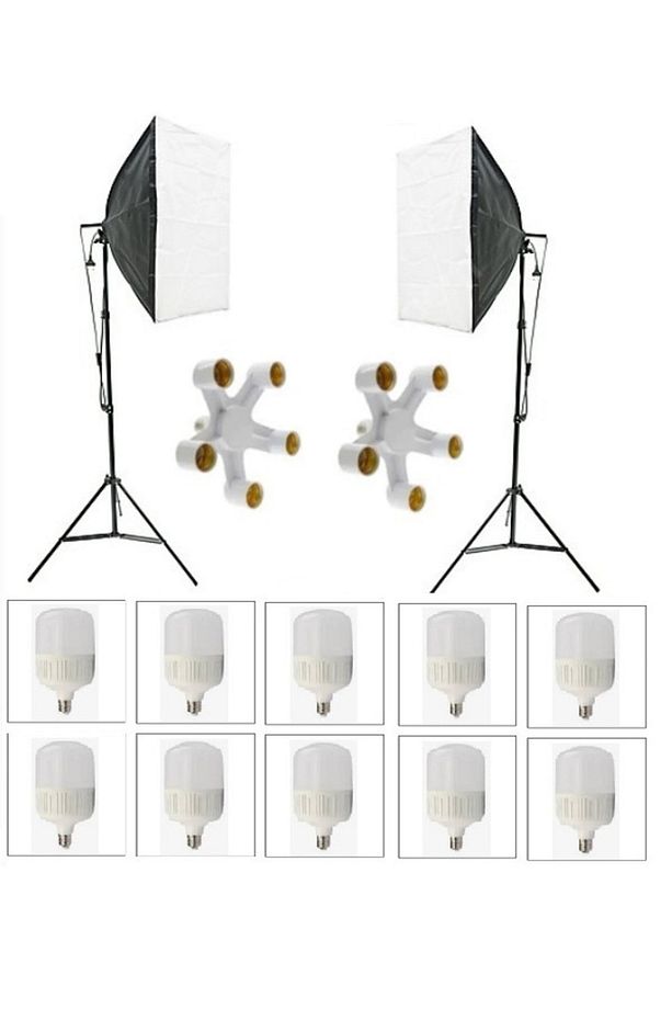 5 Duylu Softbox (2 Adet) + 2 M Işık Ayağı +10 Adet 20 Wat Led Lamba (toplam 18 000 Lümen) - 1