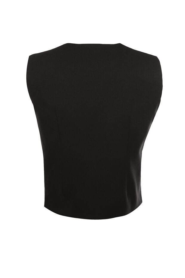 Siyah Regular Dokuma Kısa/Crop Yelek TWOSS22YE0053 - 8