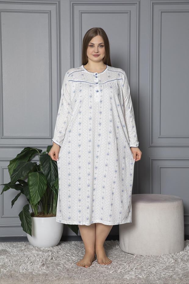 100% Cotton Seasonal Long Sleeve Combed Plus Size Mother's Nightgown 132