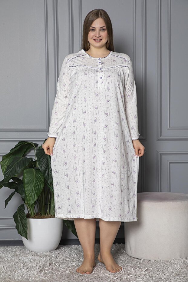 100% Cotton Seasonal Long Sleeve Combed Plus Size Mother's Nightgown 132