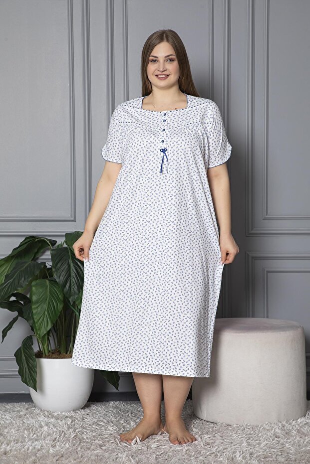 100% Cotton Combed Cotton Short Sleeve Plus Size Mother's Nightgown 133