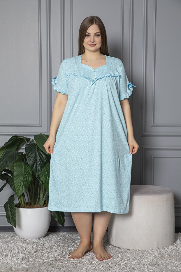 100% Cotton Combed Cotton Short Sleeve Plus Size Mother's Nightgown 136