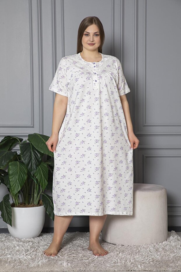 100% Cotton Combed Cotton Short Sleeve Plus Size Mother's Nightgown 584