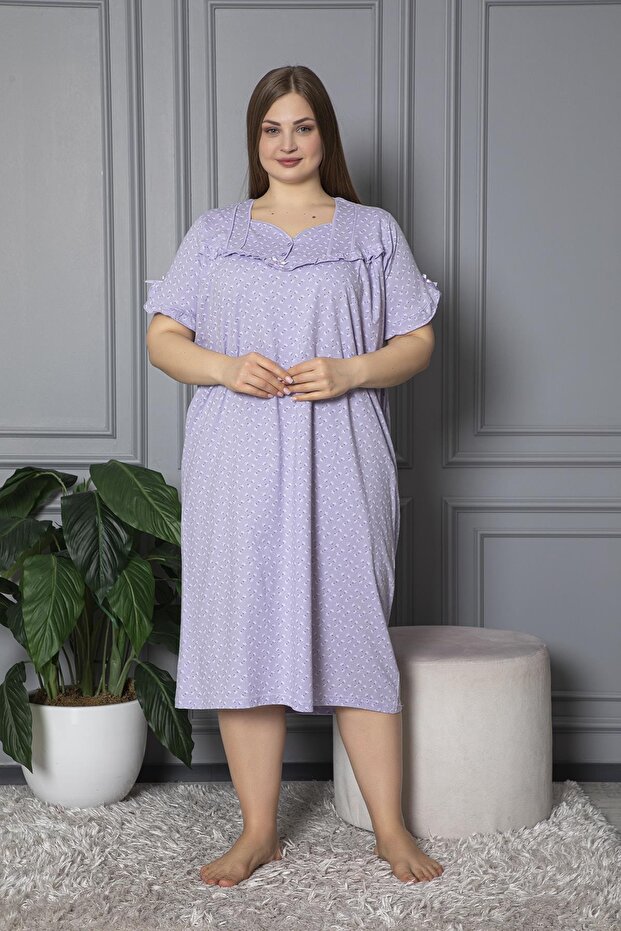 100% Cotton Combed Cotton Short Sleeve Plus Size Mother's Nightgown 136