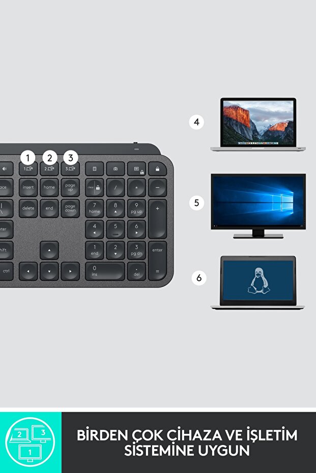 MX Keys Türkçe Klavye Kablosuz Q Siyah Aydınlatmalı Tam Boyutlu 920-010087 - 7