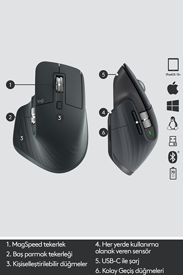 MX Master 3 Gelişmiş Profesyonel Kablosuz Mouse - Siyah - 7