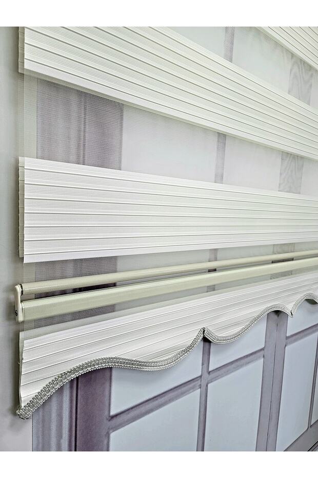 Ekru Pliseli Zebra Stor Perde Alüminyum Kasalı Mz481 - 1