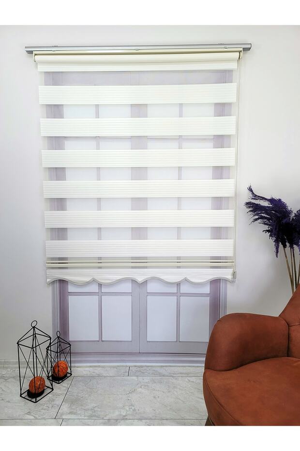 Ekru Pliseli Zebra Stor Perde Alüminyum Kasalı Mz481 - 3