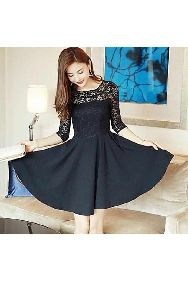 Dantelli Mini Kloş Elbise - 1