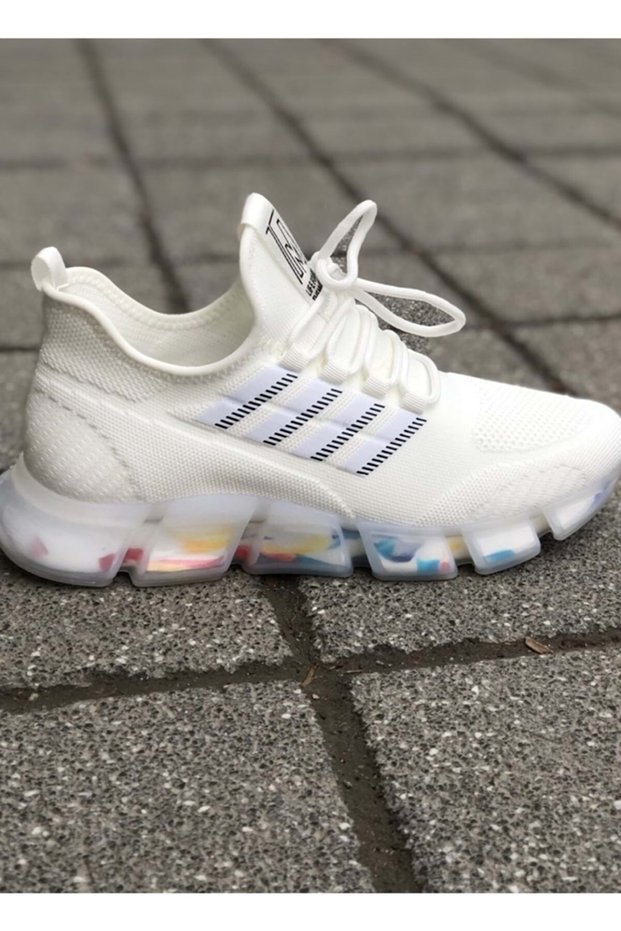 22y457 Women Men White Orthopedic Comfort Knitwear Thick Gel Sole Sneaker Walking Sports Shoes