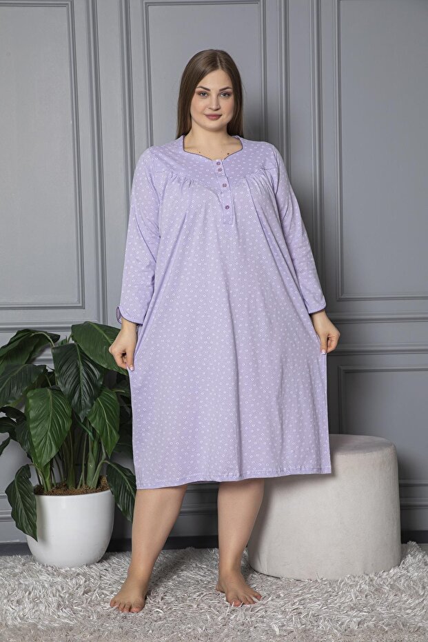 100% Cotton Seasonal Long Sleeve Combed Plus Size Mother's Nightgown 833