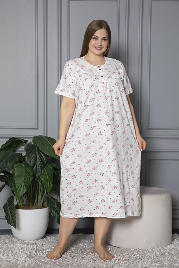 100% Cotton Combed Cotton Short Sleeve Plus Size Mother's Nightgown 584