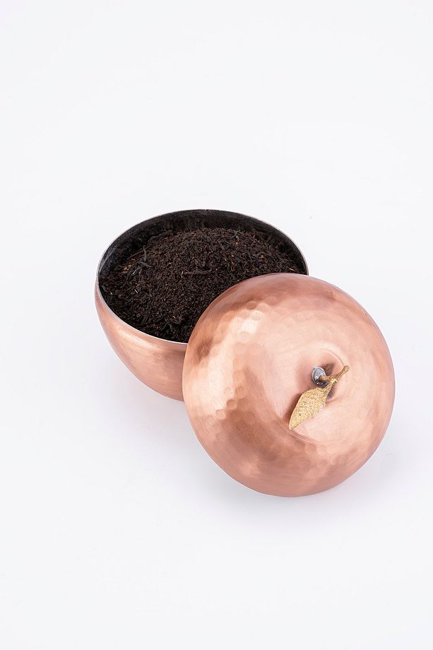 El Işi Bakır Elma Motif Türk Kahve Çay Saklama Kabı El Dövmesi (çap 10,5 Cm) - 2
