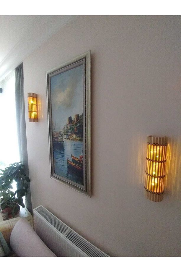 2 Adet Kablosuz Dekoratif Bambu Led Aplik (PİLLİ) Gece Lambası - 7