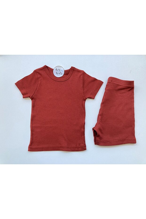 Modal Suit with Ribbed Shorts Red Brown