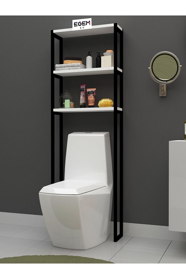 Wc Klozet Ustu 3 Raflı Metal Banyo Dolabı Rafı Makine Ustu Dolap Raf 3 Lü Havluluk Organize - 3