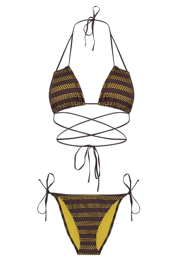 Üçgen Kahve File Bikini Takım - 1
