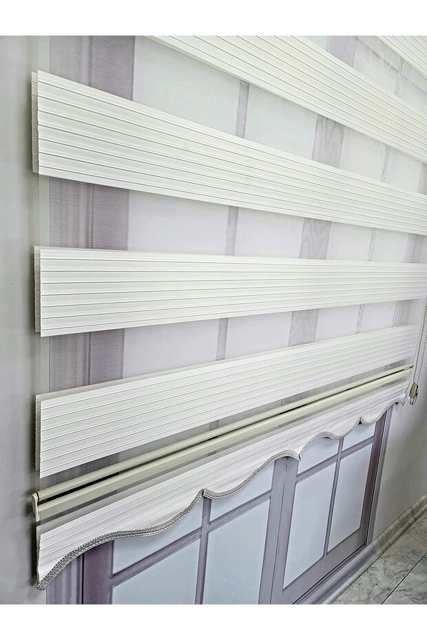 Ekru Pliseli Zebra Stor Perde Alüminyum Kasalı Mz481 - 4