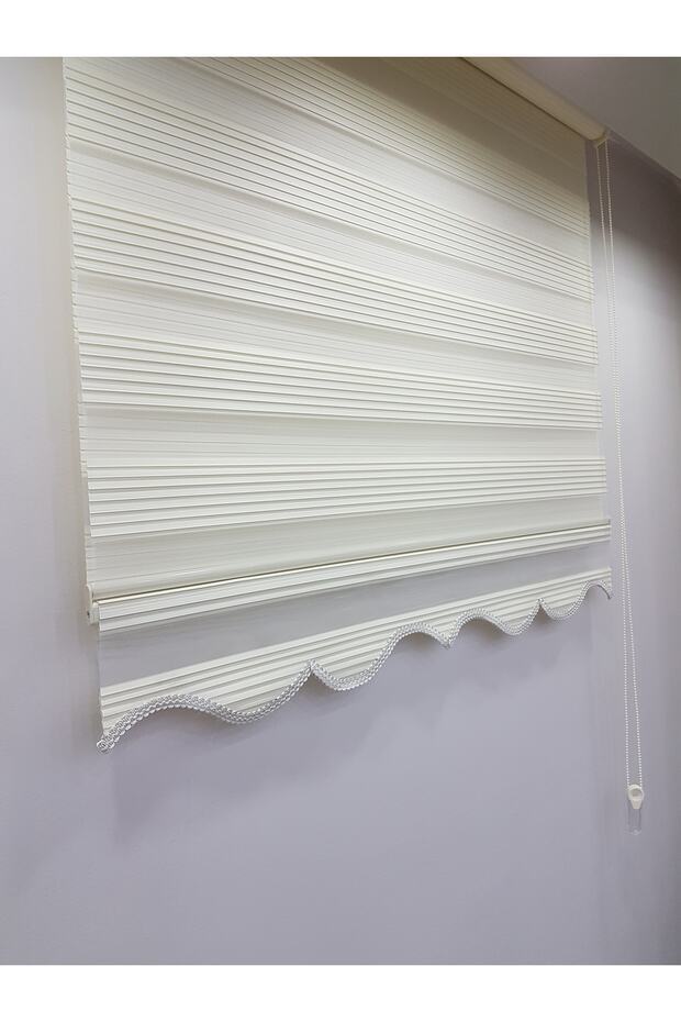Ekru Pliseli Zebra Stor Perde Alüminyum Kasalı Mz481 - 8