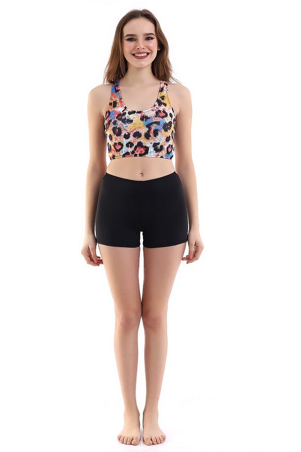 Şortlu Badi Bikini Leopar Desenli ,esnek Likralı Şortu Astarlı - 1