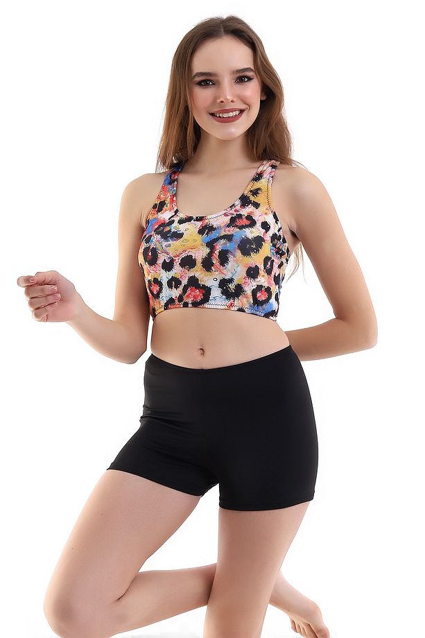 Şortlu Badi Bikini Leopar Desenli ,esnek Likralı Şortu Astarlı - 3