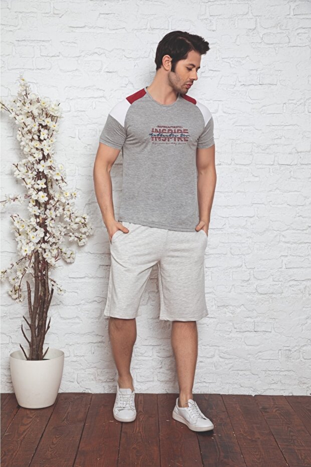 Erkek Yazlık Şortlu Penye Pijama Takımı - 1