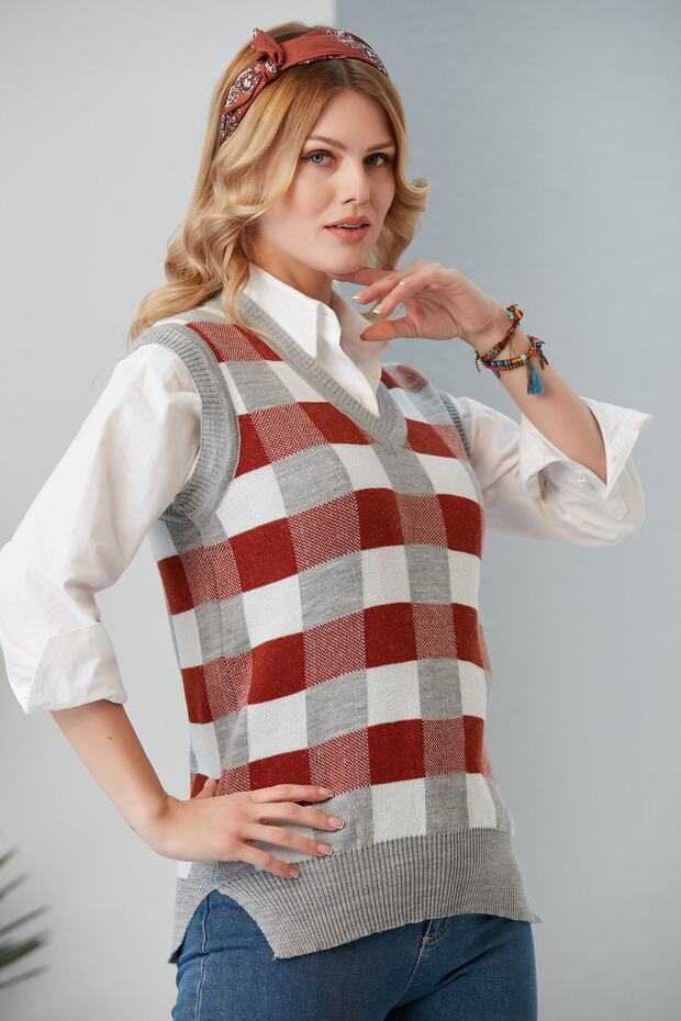 Kadın Kiremit Triko Süveter - 4