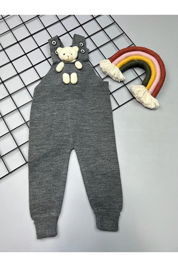 Smoked Front Buttoned Teddy Bear Unisex Children's Knitwear Salopet