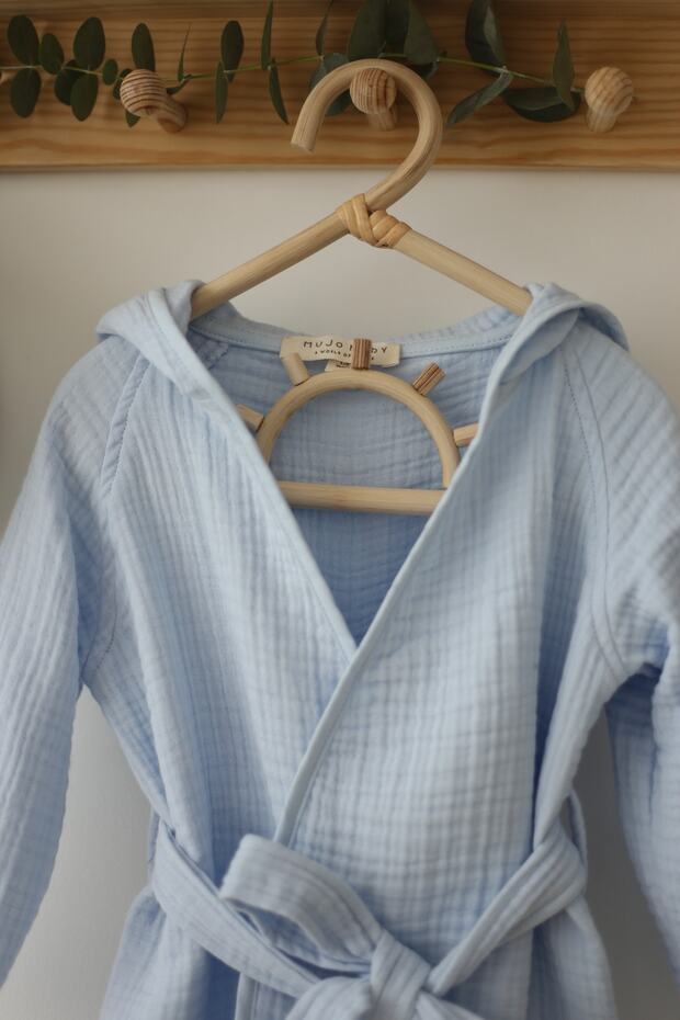 4 Layer Muslin Bathrobe - 100% Organic Cotton - Baby Blue