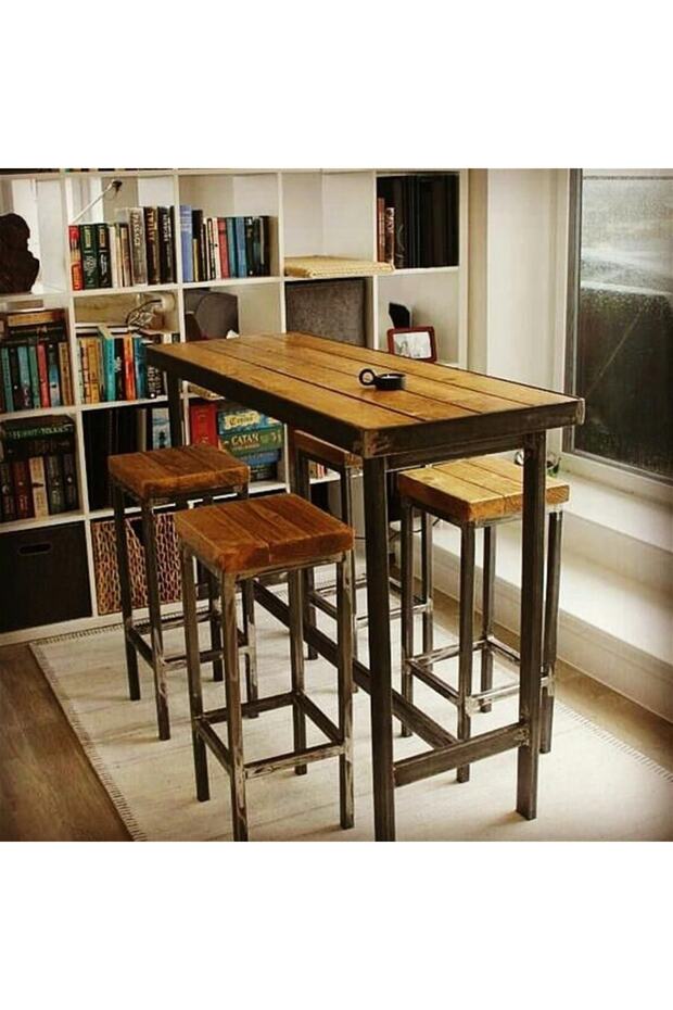 Limon Ahşap Bar Masası Ve Bar Taburesi Takımı - 1