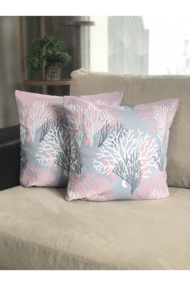 , 2-Piece Digital Printed Throw Pillow Cover Pink Coral