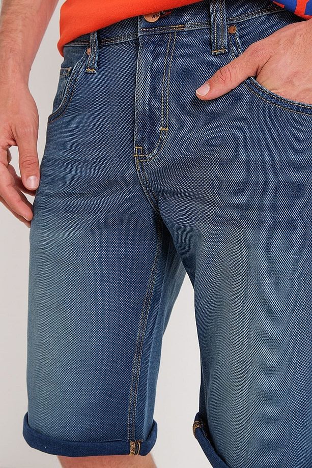 Slim Fit Esnek Rahat Kumaş Mavi Kısa Kot Şort - 2