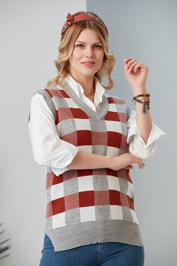 Kadın Kiremit Triko Süveter - 2